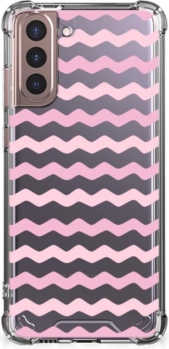 Samsung Galaxy S21 Plus Doorzichtige Silicone Hoesje Waves Roze