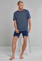 SCHIESSER heren shortama - O-hals - blauw dessin -  Maat: 3XL