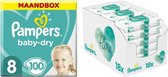 Pampers Baby-Dry maandbox maat 8 100 luiers en Aqua Pure 864 billendoekjes Pakket