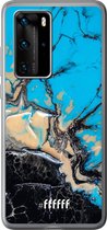 Huawei P40 Pro Hoesje Transparant TPU Case - Blue meets Dark Marble #ffffff