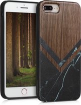 kwmobile telefoonhoesje compatibel met Apple iPhone 7 Plus / 8 Plus - Hoesje met bumper in zwart / wit / donkerbruin - walnoothout - Hout Glory Marmer design