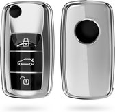 kwmobile autosleutel hoesje compatibel met VW Skoda Seat 3-knops autosleutel - autosleutel behuizing in hoogglans zilver