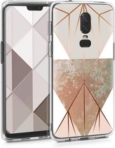 kwmobile hoesje voor OnePlus 6 - Smartphonehoesje in beige / roségoud / wit - Geometrische Driehoeken design