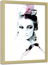 Foto in frame , Artistieke vrouw ,70x100cm , Zwart wit roze, wanddecoratie