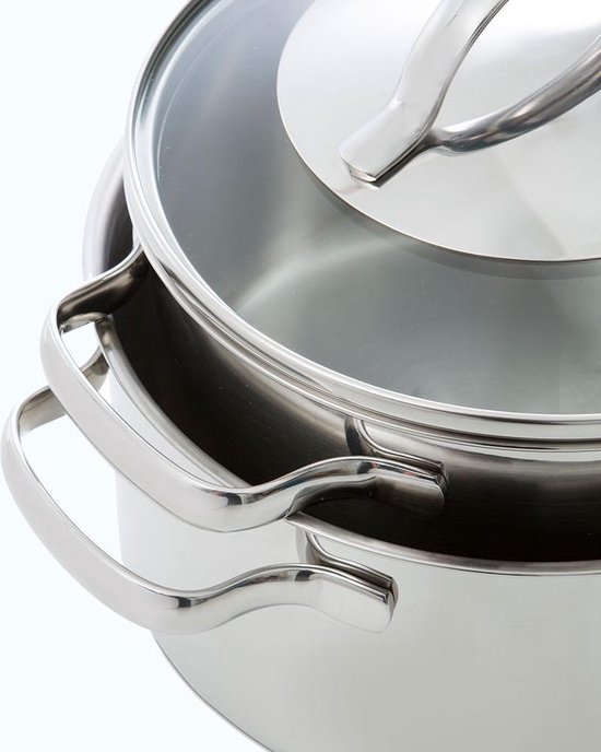 BK Essentials Pannenset 4-delig - 16/18/20cm -Zonder PFAS-vrije antikleeflaag - Pannenset inductie - Inductie kookpan - RVS pannenset - Ovenbestendig tot 230°C - Met glazen deksel - Zilver