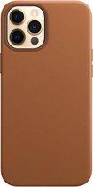 Telefoonglaasje Hoesje Geschikt voor iPhone 12 Pro Max - Leer - Bruin - Beschermhoes - Case - Cover
