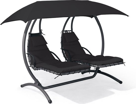 Ringlet De schuld geven animatie Feel Furniture - Dubbele hangende schommel ligstoel met parasol -  Donkergrijs | bol.com