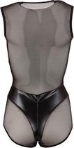 Wetlook Body Met Netstof - Zwart - Small - Zwart - Sexy Lingerie & Kleding - Lingerie Dames -  Dames Lingerie - Body