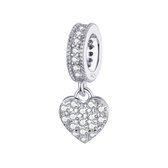 Hartvormige dangle bedel zirkonia | bead | Zilverana | geschikt voor Biagi , Pandora , Trollbeads armband | 925 zilver