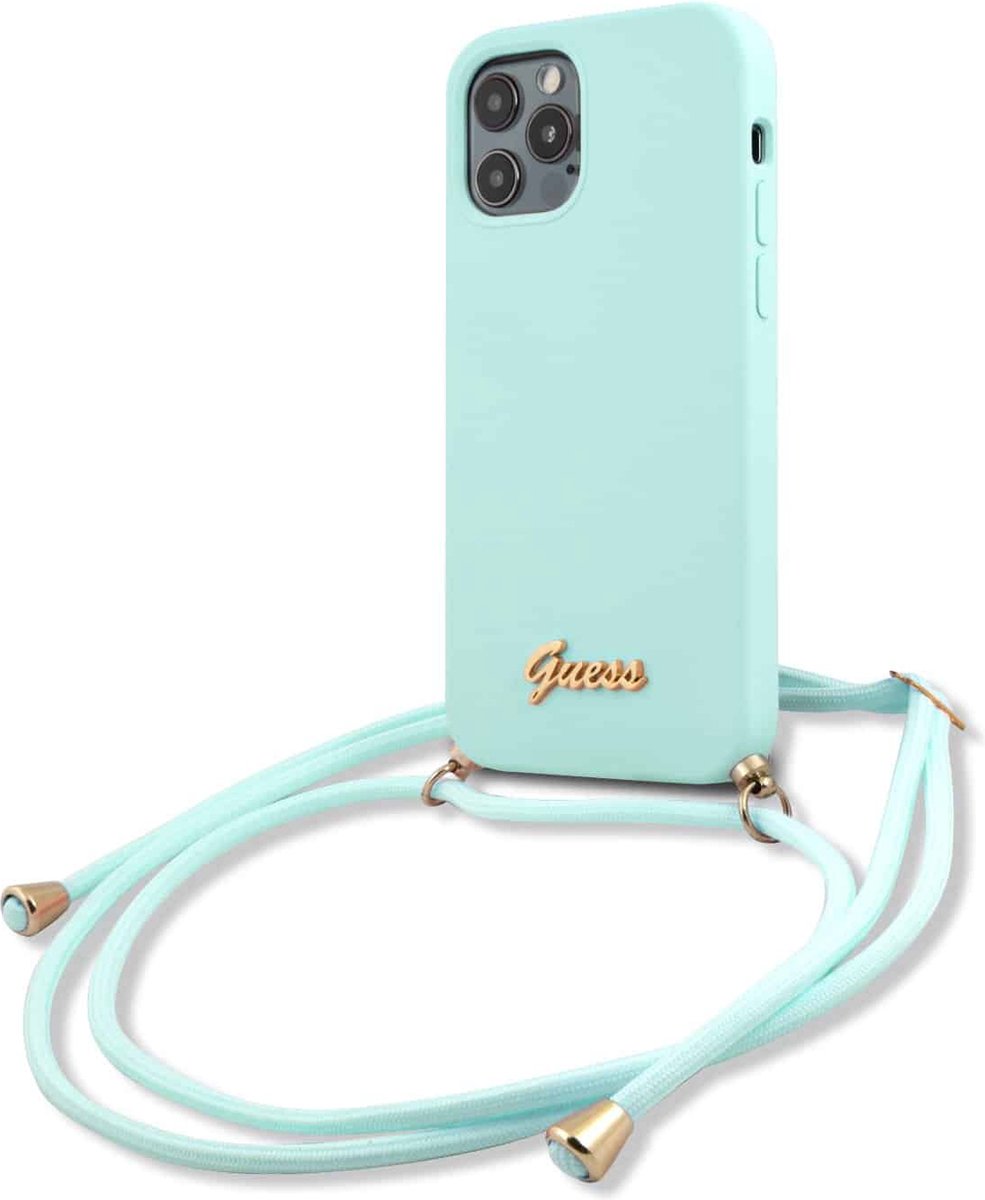 Guess Silicone Back Case met Koord - Geschikt voor Apple iPhone 12/12 Pro (6.1") - Blauw