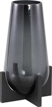 PTMD Robbe grijze vaas van glas op houten voet maat in cm: 18 x 18 x 38 - Grijs