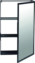 PTMD Riven zwarte ijzer muurkast met spiegel maat in cm: 35 x 16 x 55 - grijs en bruin
