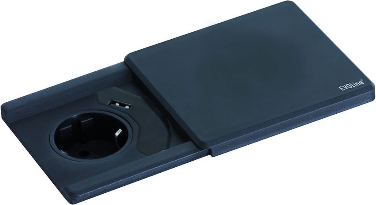 Schulte Stopcontact Evoline Square inbouw contactdoos met USB lader - Belgisch kleur Zwart