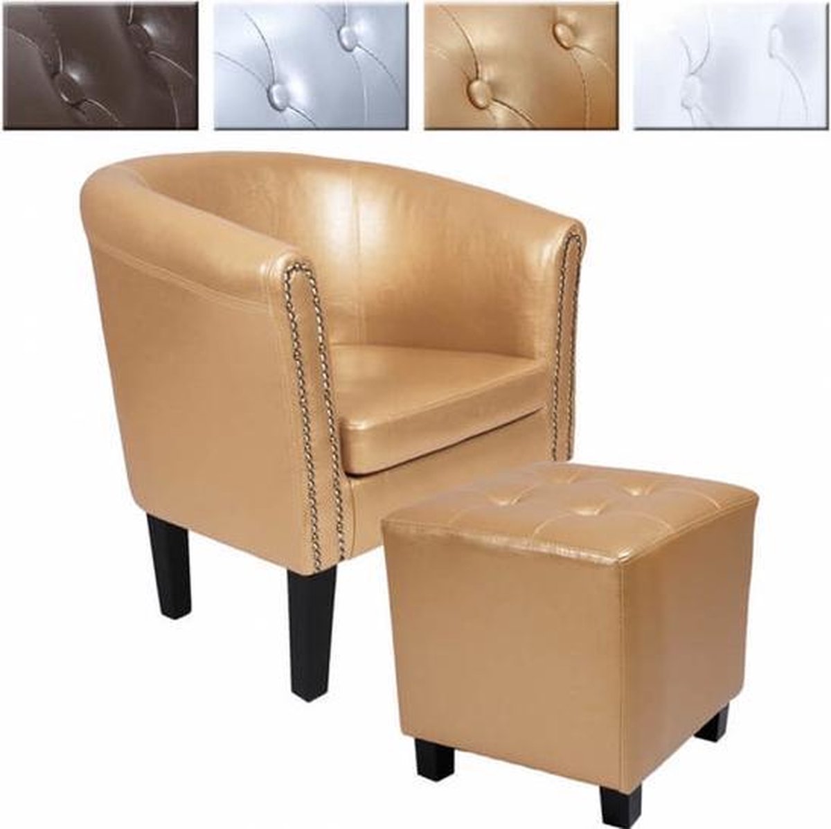 Chesterfield stoel + zitkruk (set) Lounge meubels - Goudkleurig | bol.com