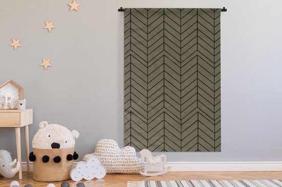 Tapisserie Motif Luxe - Motif Luxe de lignes anguleuses et noires sur fond marron Tapisserie coton 120x180 cm - Tapisserie avec photo XXL / Groot format !