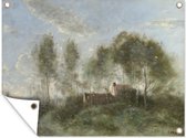 Muurdecoratie buiten Souvenir of a Journey to Coubron - Schilderij van Jean-Baptiste-Camille Corot - 160x120 cm - Tuindoek - Buitenposter