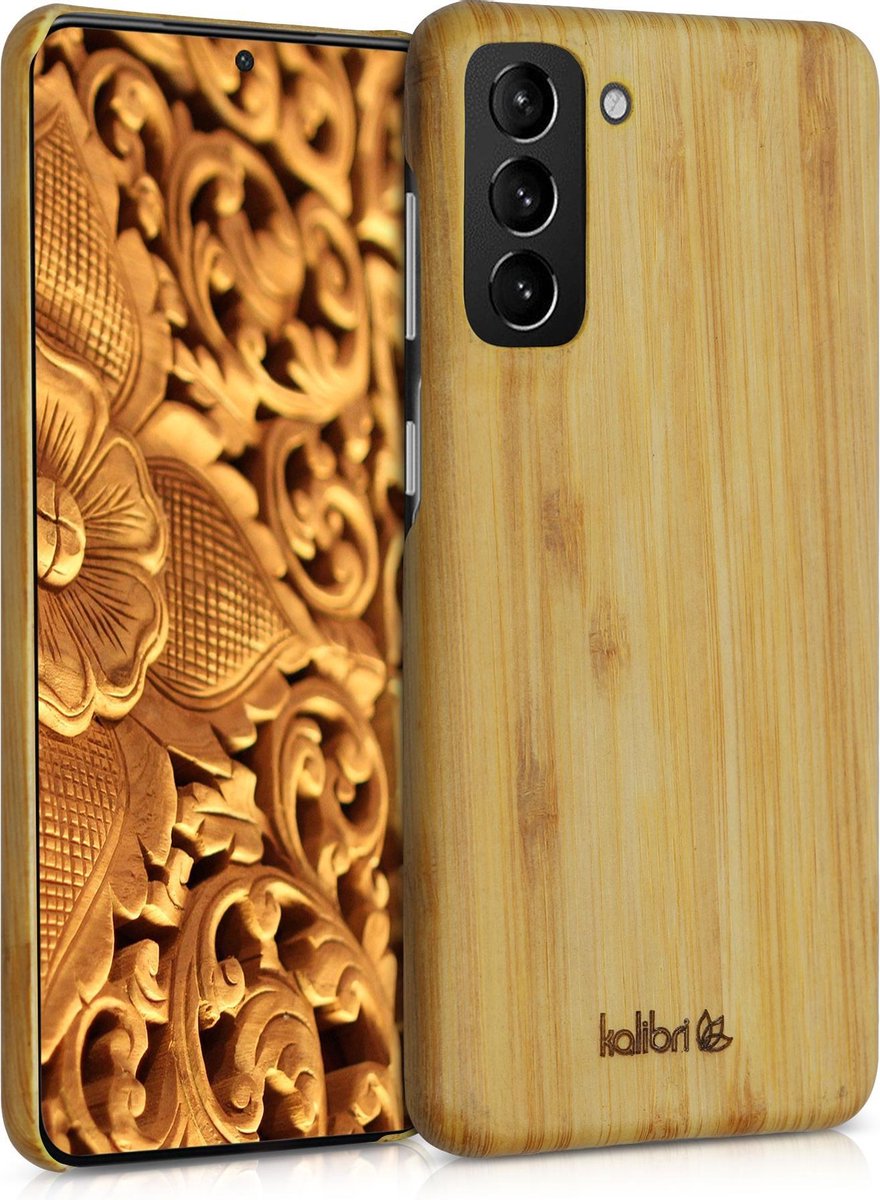 kalibri hoesje geschikt voor Samsung Galaxy S21 -Telefoonhoes van bamboe - Backcover in lichtbruin - Beschermhoes