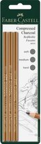 Faber-Castell houtskool potlood - Pitt Monochrome - geperst - 3 stuks op blister - FC-119999