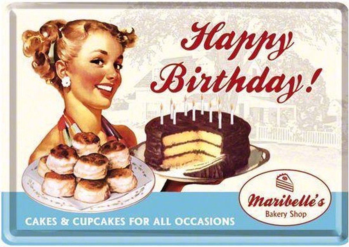 Happy Birthday Metalen Postcard 10 x 14 cm.