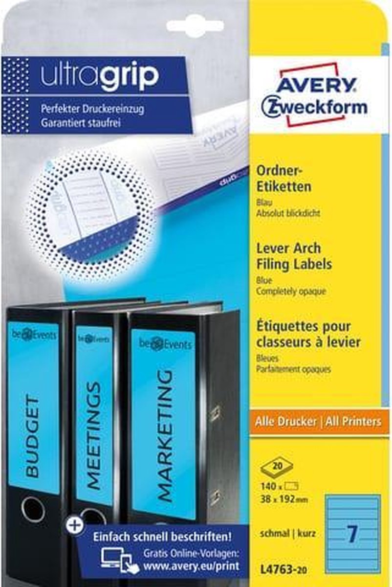 Avery Border Binder Labels, Blue 192 x 38mm (140)