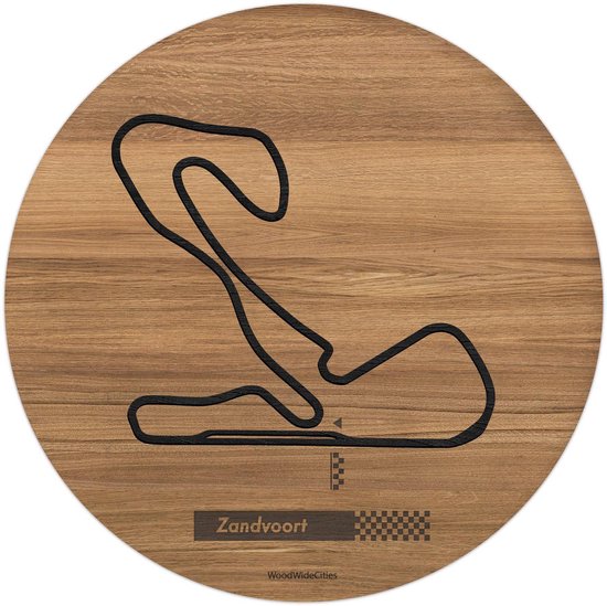 Circuit Zandvoort - Ø 45 cm - Formule 1 - Eikenhout met zwart hout - Wand woon decoratie woonkamer rond - WoodWideCities