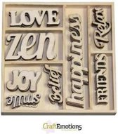 CraftEmotions Houten ornament Happiness - tekst Happiness 40 assorti  - box 10.5 x 10.5 cm