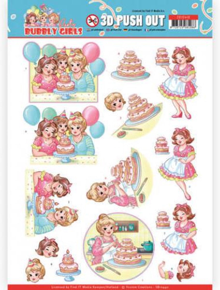 Baking Bubbly Girls Party 3D-Push-Out Sheet by Yvonne Creations