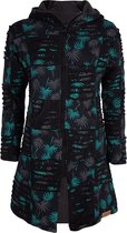 Dames Vest van Katoen met Polyester Fleece voering en vaste capuchon - SHAKALOHA - W Petunia Long Lined BlackTurquoiseLeafes XL