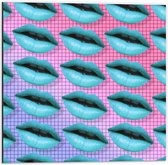 Dibond - Patroon van Blauwkleurige Lippen - 50x50cm Foto op Aluminium (Wanddecoratie van metaal)