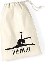 Sparkle&Dream Leertjes/Lusjes Tasje 'Leap and Fly' Beige, voor turnen en gymnastiek