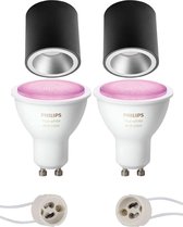 PHILIPS HUE - Opbouwspot Set GU10 - White and Color Ambiance - Bluetooth - Primux Cliron Pro - Opbouw Rond - Mat Zwart/Zilver - Verdiept - Ø90mm
