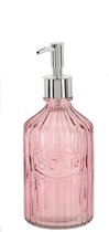 Roze zeeppompje van glas 21 cm - Badkamer/toilet accessoires - Zeeppompjes/zeepdispensers