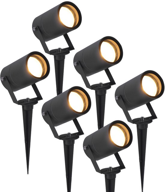 HOFTRONIC 6x HOFTRONIC Spikey - Tuinspot voor buiten - LED - Zwart - 2700K Warm wit - Waterdicht - 5 Watt - 400 Lumen - Voor het uitlichten van planten/struiken en bomen