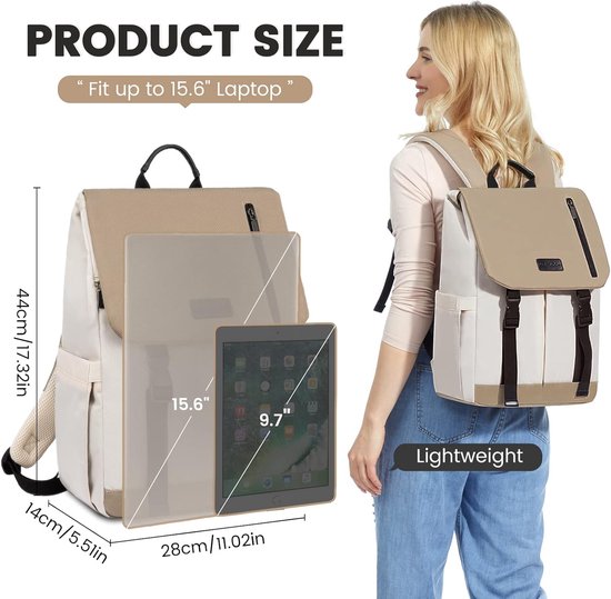 KTUEOV Schoolrugzak voor dames, schooltas met 15,6 inch