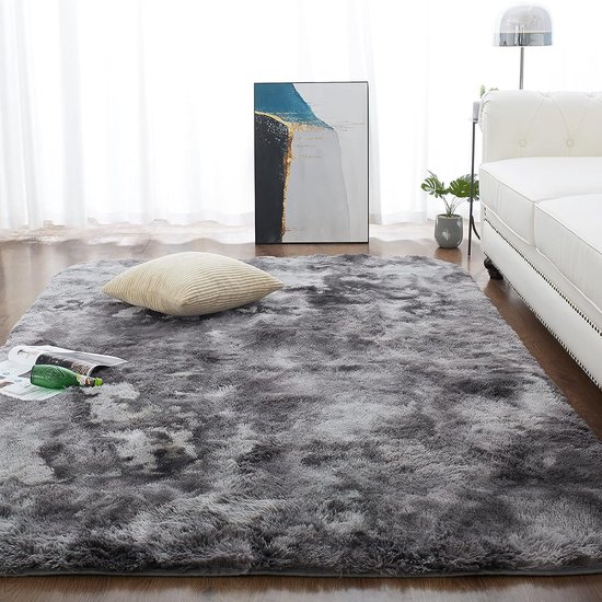 Rug, Living Room, Shaggy Rug, High Pile Rug, Black, Long Pile Rug, Children's Room, Modern Batik Rug, Youth Room, Fluffy Rug, Large from CHOSHOME, Dark Grey / Black 120 x 180 cm