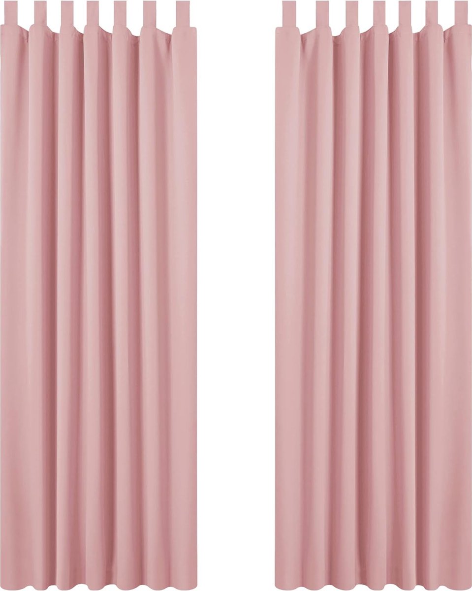 Verduisterende Lussengordijn, 2 stuks, Kant en Klaar, Ondoorzichtige Thermogordijn voor Woonkamer, Slaapkamer, 140x290 cm (B x H), Oudroze