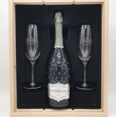 Coffret à vin + 2 coupes à champagne gravées en cadeau pour mariage ou anniversaire