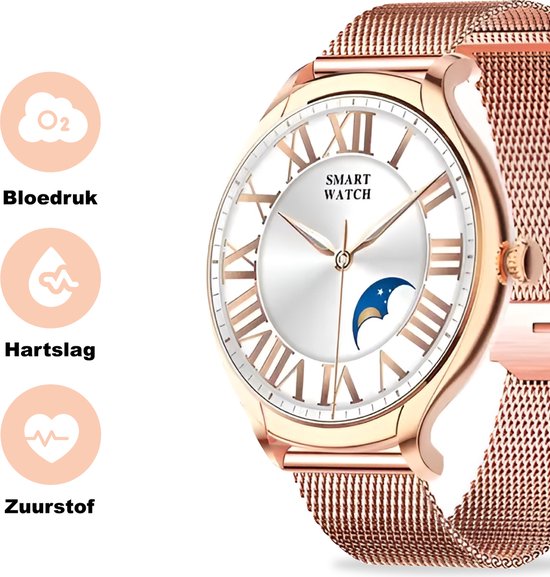 Montre Connectée Femme Fance - Or Rose - Montre Connectée Femme - Écran Tactile HD - Montre - Montre Podomètre - Tensiomètre - Oxymètre - IOS & Android