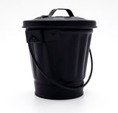 Tafel prullenbakje - Zwart - 10x11cm - afvalbakje aanrecht - Met deksel - Industrieel