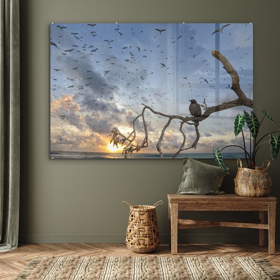 MuchoWow® Peinture sur verre 150x100 cm - Peinture sur verre acrylique - Vogel sur branche - Photo sur verre - Peintures