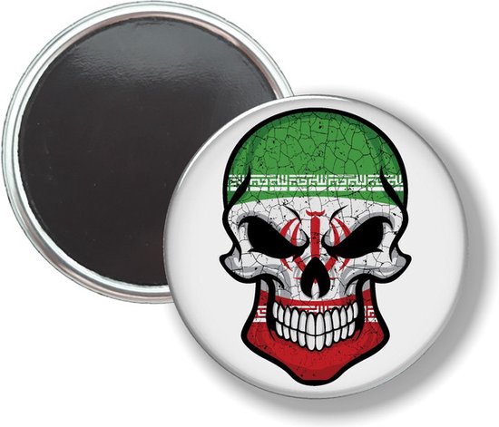 Button Met Magneet - Schedel Vlag Iran - NIET VOOR KLEDING