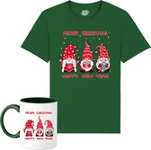Christmas Gnomies - Foute kersttrui kerstcadeau - Dames / Heren / Unisex Kleding - Grappige Kerst Outfit - T-Shirt met mok - Unisex - Bottle Groen - Maat XXL