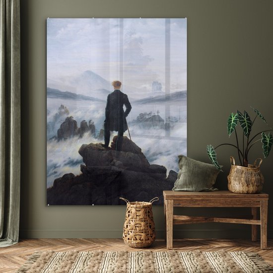 MuchoWow® Peinture sur Verre - Le Vagabond au-dessus des Brumes - Peinture de Caspar David Friedrich - 120x160 cm - Peintures sur Verre Peintures - Photo sur Glas