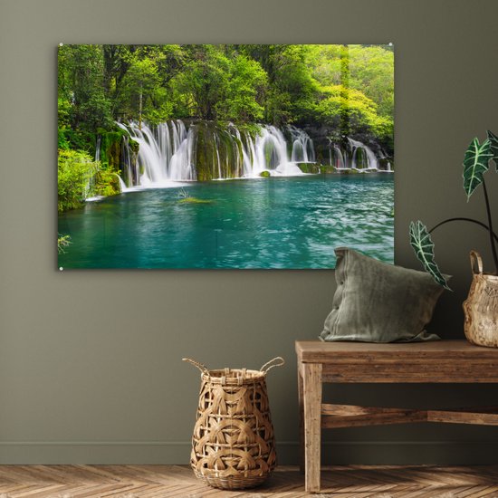 Nature verdoyante au-dessus des chutes d'eau dans le parc national d'Erawan Plexiglas 120x80 cm - Tirage photo sur verre (décoration murale en plexiglas)