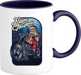 Merry Christmas Motor Kerstman - Foute kersttrui kerstcadeau - Dames / Heren / Unisex Kleding - Grappige Kerst Outfit - Mok - Navy Blauw
