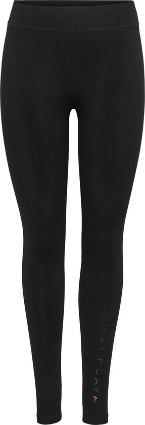 Zwarte legging met 'ONLY PLAY'-print op de enkel met kleine rode en roze hartjes.