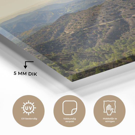 Peinture sur verre MuchoWow® 150x100 cm - Peinture sur verre acrylique - Les montagnes du Trodos à Chypre par une journée ensoleillée - Photo sur verre - Peintures