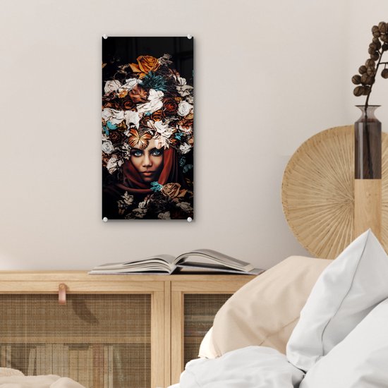 Peinture sur Verre - Fleurs - Papillon - Femmes - Foulard - 20x40 cm - Peintures sur Verre Peintures - Photo sur Glas