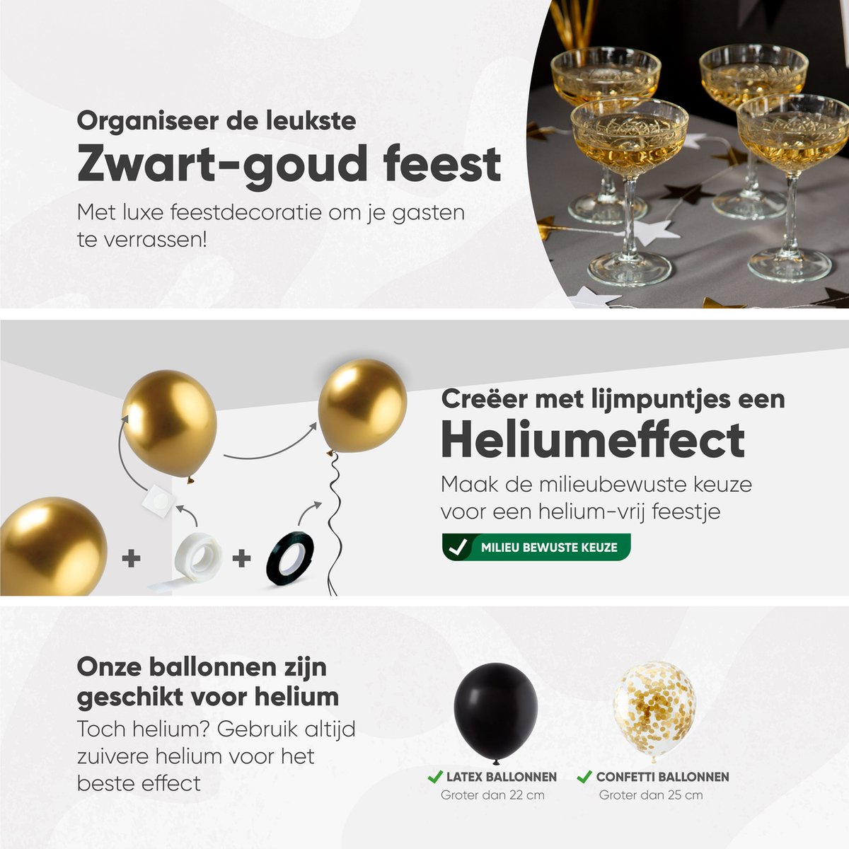 Fissaly 76 Stuks Goud, Zwart & Wit Decoratie Feestpakket met Ballonnen – Geslaagd - Versiering - Helium – Papieren Confetti – Latex - Happy New Year 2026 Versiering Pakket — afbeelding 6