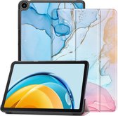 Hoozey - Tablet hoes geschikt voor Lenovo Tab P12 - 12.7 inch - Sleep cover - Marmer print - Blauw / Roze